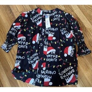 Nwt Roshop Black Merry Christmas 3/4 Sleeve Blouse XL